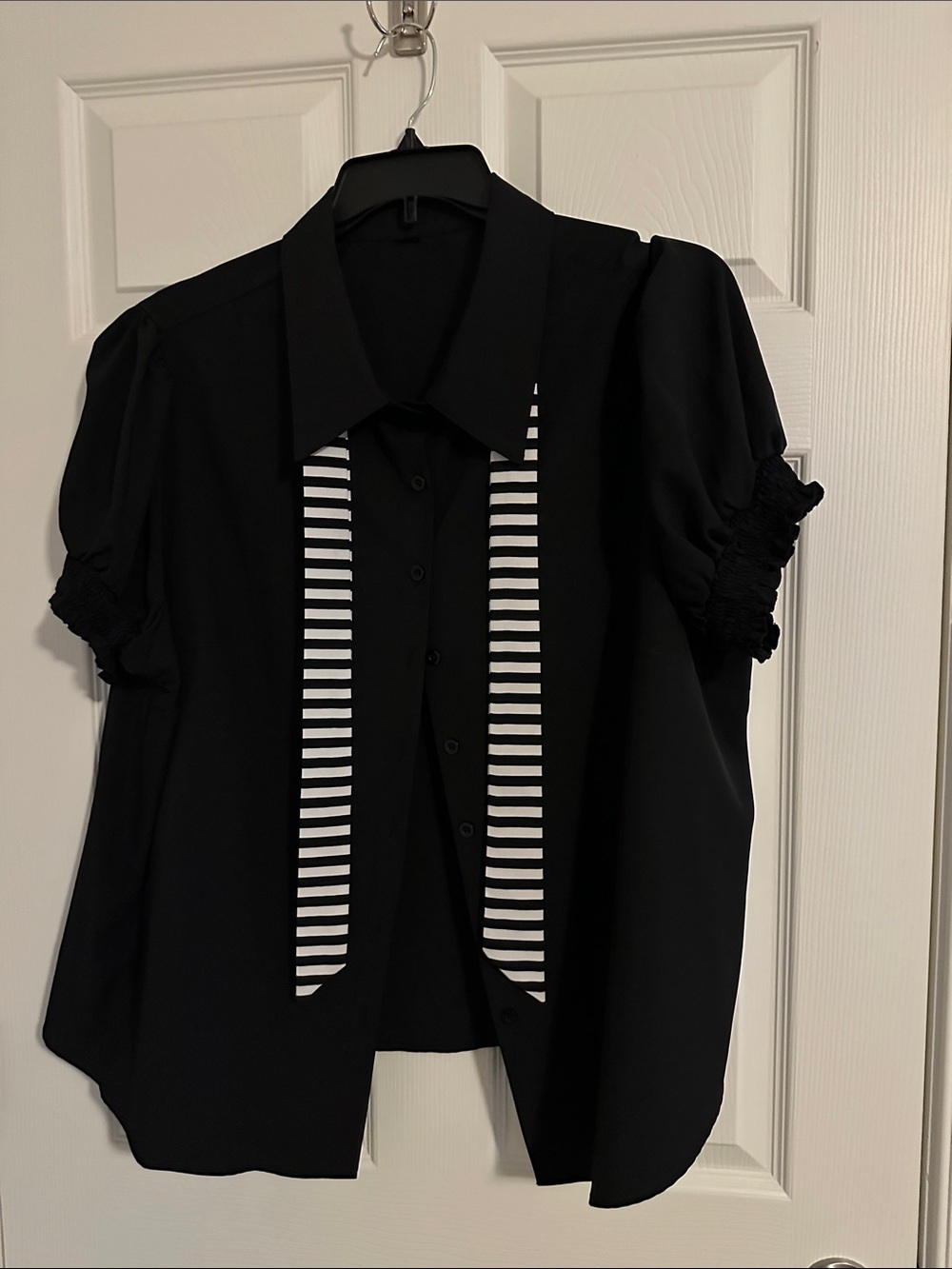 Women’s Black Button-Front Top with Striped Accent